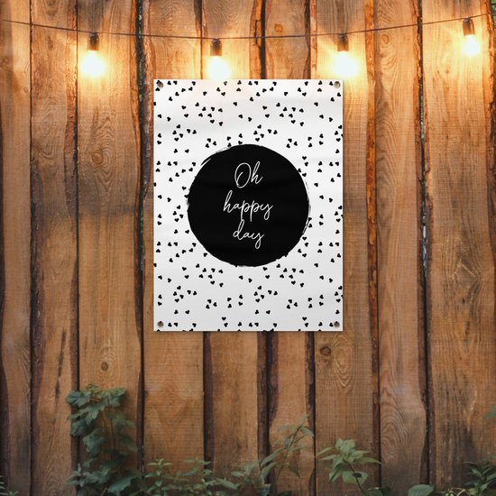 Décoration de jardin - Proverbes - Citations - Oh happy day - Points - Jardin - 60x80 cm - Affiche jardin - Tissu jardin