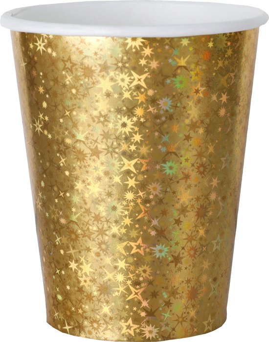 Santex wegwerp bekertjes glitter - Bruiloft - 10x stuks - 270 ml - goud