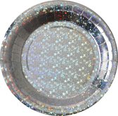 Santex wegwerpbordjes glitter - Bruiloft - 10x stuks - 23 cm - zilver