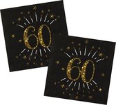 Serviettes de fête d'anniversaire âge - 20x - 60 ans - or - 33 x 33 cm
