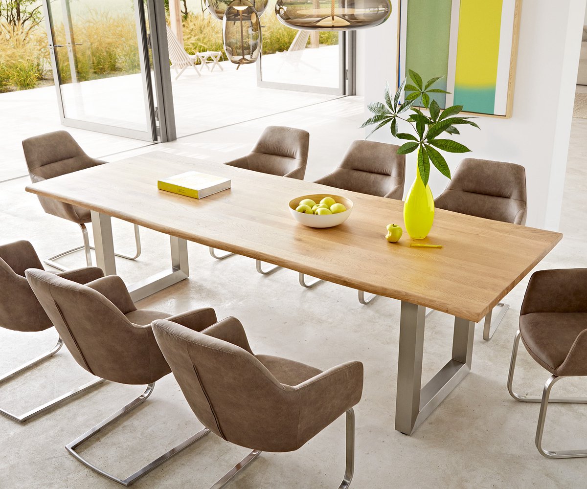 DELIFE Eettafel Edge Eiche natuur 260x100x2,5-3 edelstaal breed Live-Edge Bruin