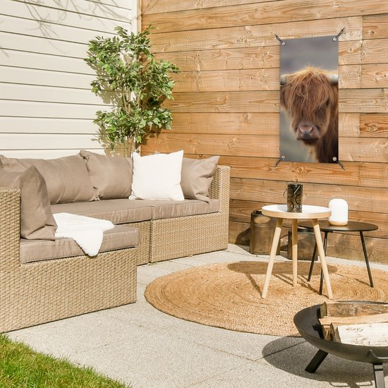 Affiche de jardin Highlander écossais - Cornes - Cheveux - 30x60 cm - Toile de jardin - Affiche extérieure