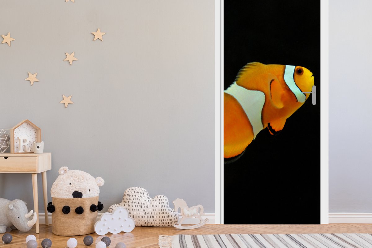 Deurposter 90x215 cm - Deursticker Vis - Lijn - Zwart - Meubelfolie zelfklevend - Deurfoli