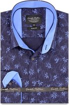 Heren Overhemd - Slim Fit - Autumn Leaf - Blauw - Maat S