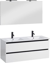 Ben Limara Wastafelmeubelset met spiegel 121x46 cm glans wit met zwarte greeplijst