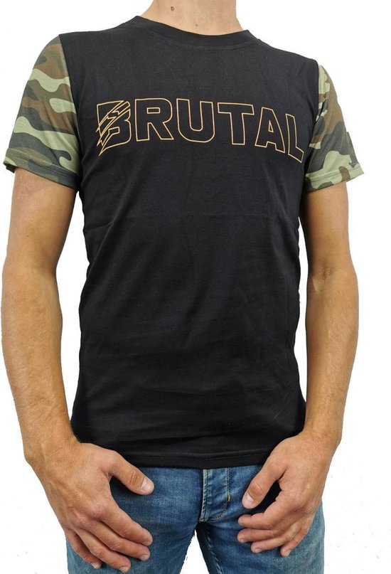 BRUTAL T Shirt Homme Zwart Oranje Camouflage - Chemise Camouflage - Col rond - Manches courtes - Avec Imprimé - Avec Imprimé - Taille S