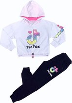 meisjes 2-delig tiktokcrop-top loungewear set | trainingspak | WIT | maat 12 JAAR GF181