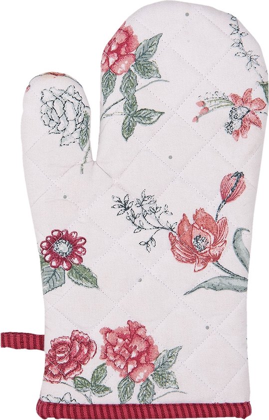 Foto: Clayre eef ovenwant evf44 16 30 cm rood katoen bloemen ovenhandschoen keukenhandschoenen