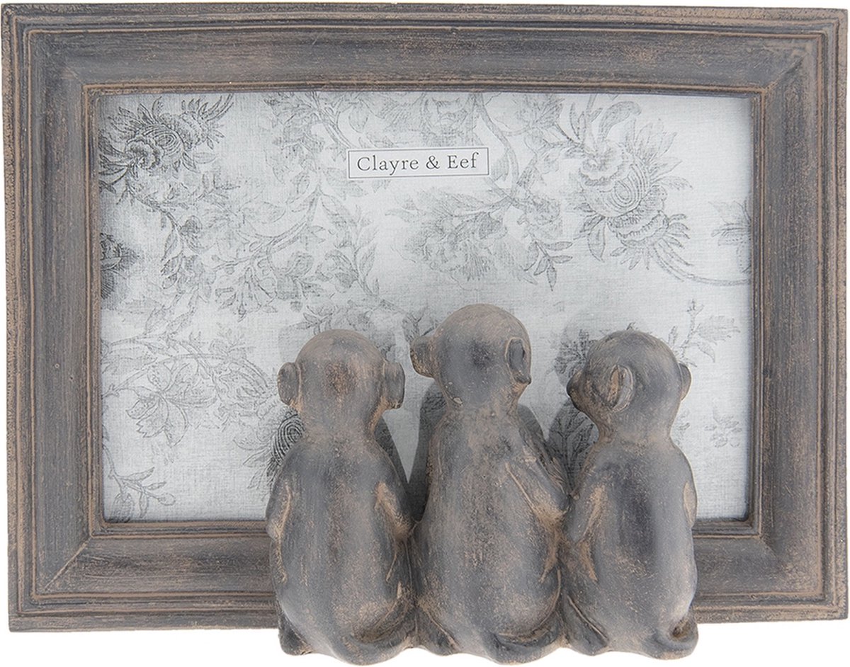 Clayre & Eef Fotolijst 10*15 cm Grijs Kunststof Rechthoek Apen Fotokader Wissellijst Foto Frame