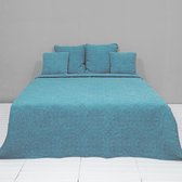 Clayre & Eef Bedsprei Stonewashed 150*150 cm Turquoise Katoen Rechthoek Sprei Plaid Deken