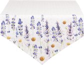 Clayre & Eef Tafelloper 50x160 cm Wit Groen Katoen Lavendel Tafelkleed