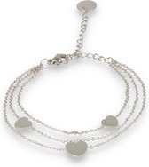 My Bendel triple bedelarmband hart zilver - Triple zilveren schakelarmband met drie harten bedels - Met luxe cadeauverpakking