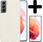 Samsung S21 Plus Hoesje Siliconen Case Wit Met Screenprotector - Samsung Galaxy S21 Plus Hoesje Wit Siliconen Case Cover - Samsung S21 Plus Hoes Siliconen Met Screenprotector