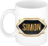 Naam cadeau mok / beker Simon met gouden embleem 300 ml