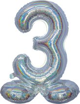 Folieballon cijfer 3 holografisch zilver 82 cm