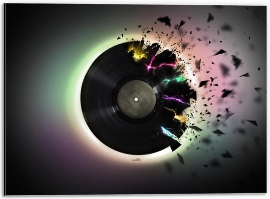 Dibond - Uiteenvallende Gekleurde CD - 40x30cm Foto op Aluminium (Met Ophangsysteem)