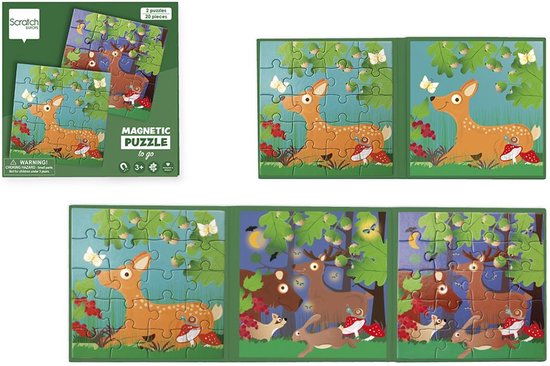 Livre de Puzzle Magnétique Scratch Animaux de la Forêt Carton 18 Cm 2  Pièces | bol