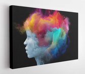Mind Fog series. 3D rendering arrangement of morphed human face with fractal paint on the inner world, dreams, emotions, imagination and creative mind - Modern Art Canvas - Horizon