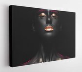 Fashion portrait of a dark-skinned girl with color make-up.Beauty face. Picture taken in the studio on a black background - Modern Art Canvas - Horizontal - 297221120 - 40*30 Horizontal