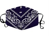 Print Mondkapje - Verstelbaar - Wasbaar - 100% katoen - Fashion Trendy Mondkapje Print- Safe - Mondkap - Mondmasker - Facemask - niet medisch--Blauw wit- Bandana print-Fashion-Urban Classics-