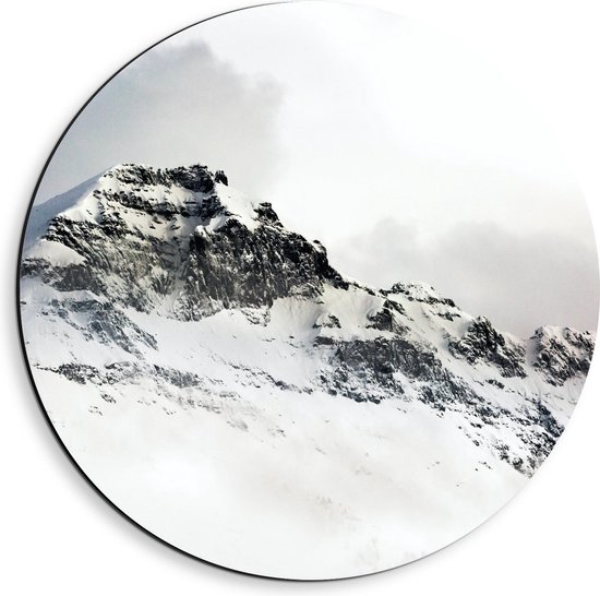 Dibond Wandcirkel - Grijze Besneeuwde Bergtoppen - Foto op Aluminium Wandcirkel (met ophangsysteem)