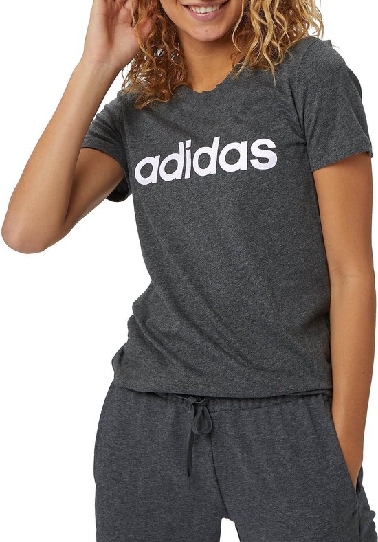Los Matron verkoper Adidas Essentials Linear Slim Shirt Grijs/Paars Dames | bol.com