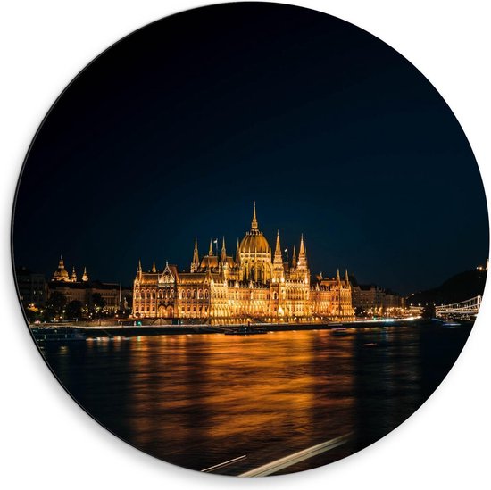 Dibond Wandcirkel - The Shoes On The Danube Bank - Budapest   - 50x50cm Foto op Aluminium Wandcirkel (met ophangsysteem)