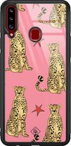 Samsung A20s hoesje glass - The pink leopard | Samsung Galaxy A20s  case | Hardcase backcover zwart