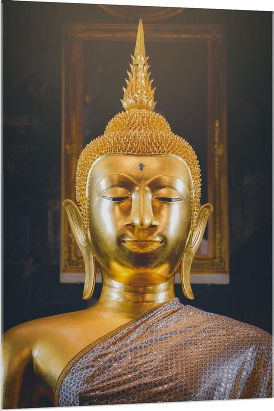 Acrylglas - Religieuze Gouden Buddha - 80x120cm Foto op Acrylglas (Met Ophangsysteem)