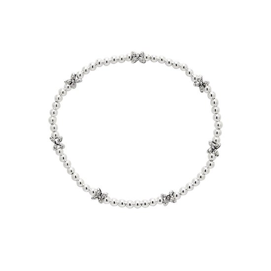 Armband dames | Zilveren armband met kraaltjes en bloempjes