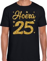 Hoera 25 jaar verjaardag / jubileum cadeau t-shirt - zilver glitter op zwart - heren - cadeau shirt S