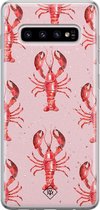 Samsung S10 Plus hoesje siliconen - Lobster all the way | Samsung Galaxy S10 Plus case | Roze | TPU backcover transparant