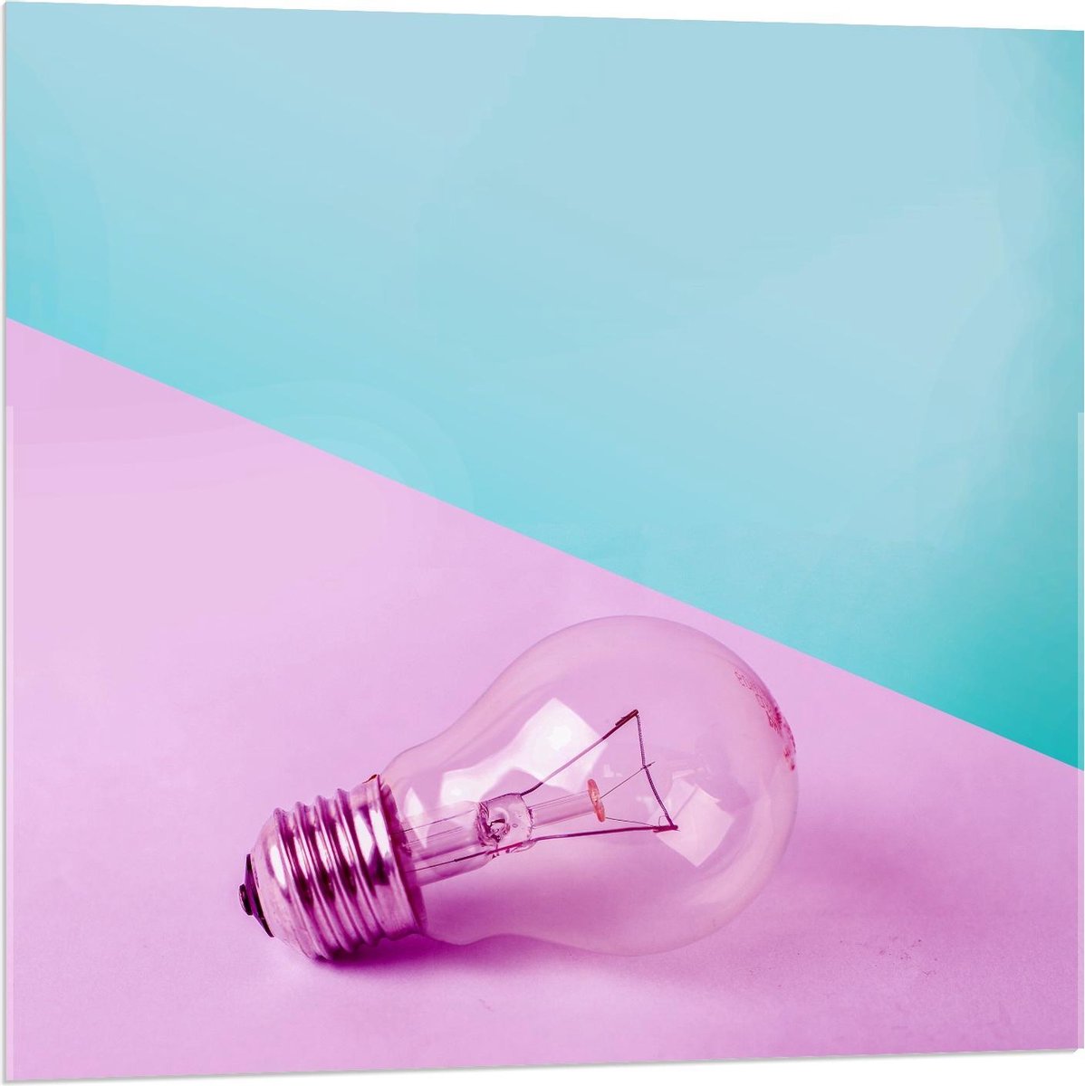 Acrylglas - Gloeilamp Roze/Blauwe Achtergrond - 80x80cm Foto op Acrylglas (Wanddecoratie o