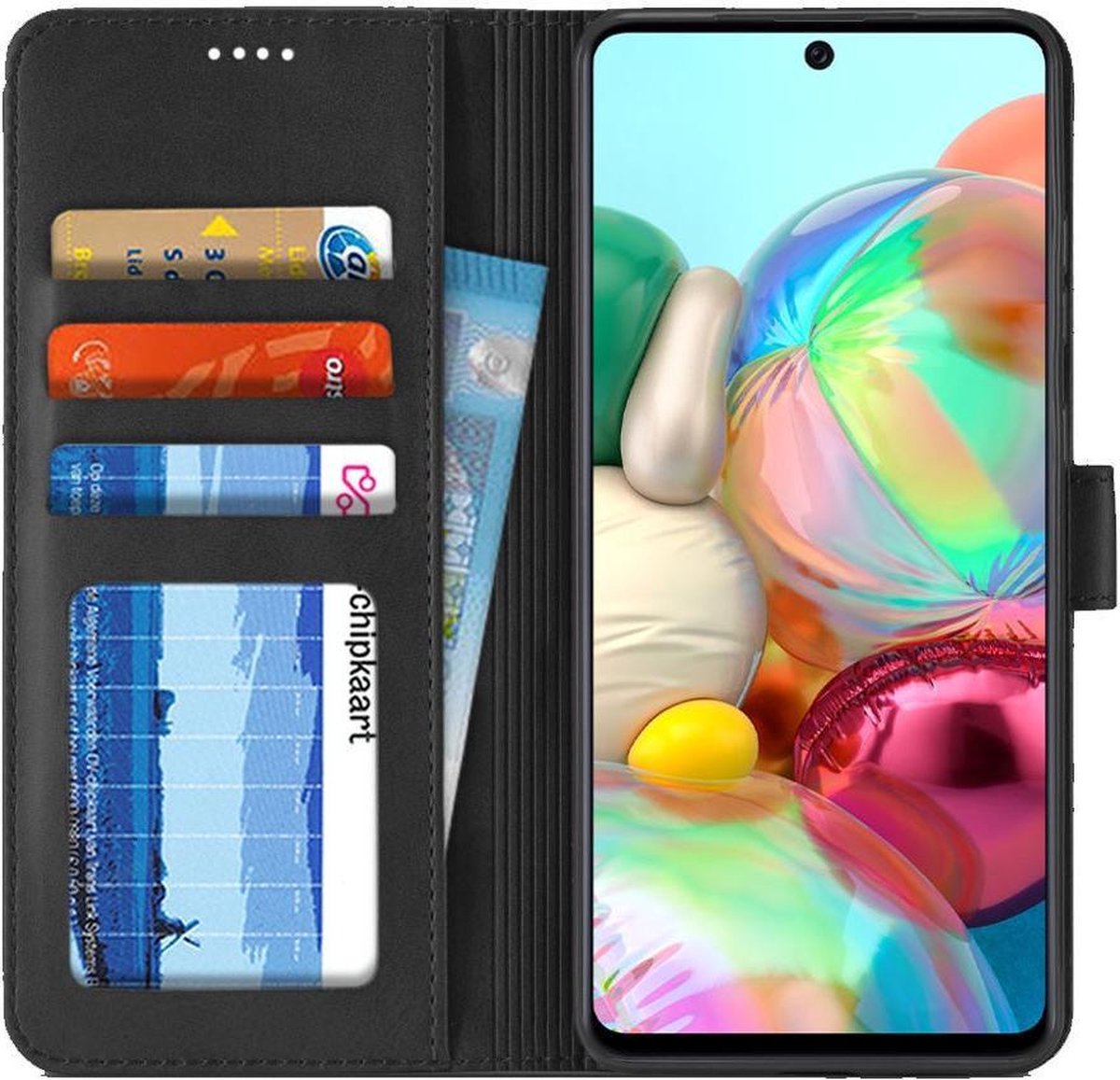 Retro Book Case Portemonnee Hoesje Zwart Geschikt voor Samsung Galaxy A71