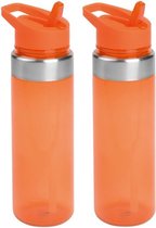 Set van 2x stuks transparant/oranje drinkfles/waterfles met draaglus 650 ml  - Sportfles