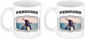 Set van 2x stuks dieren pinguin bekers - penguins/ pinguins mok wit 300 ml