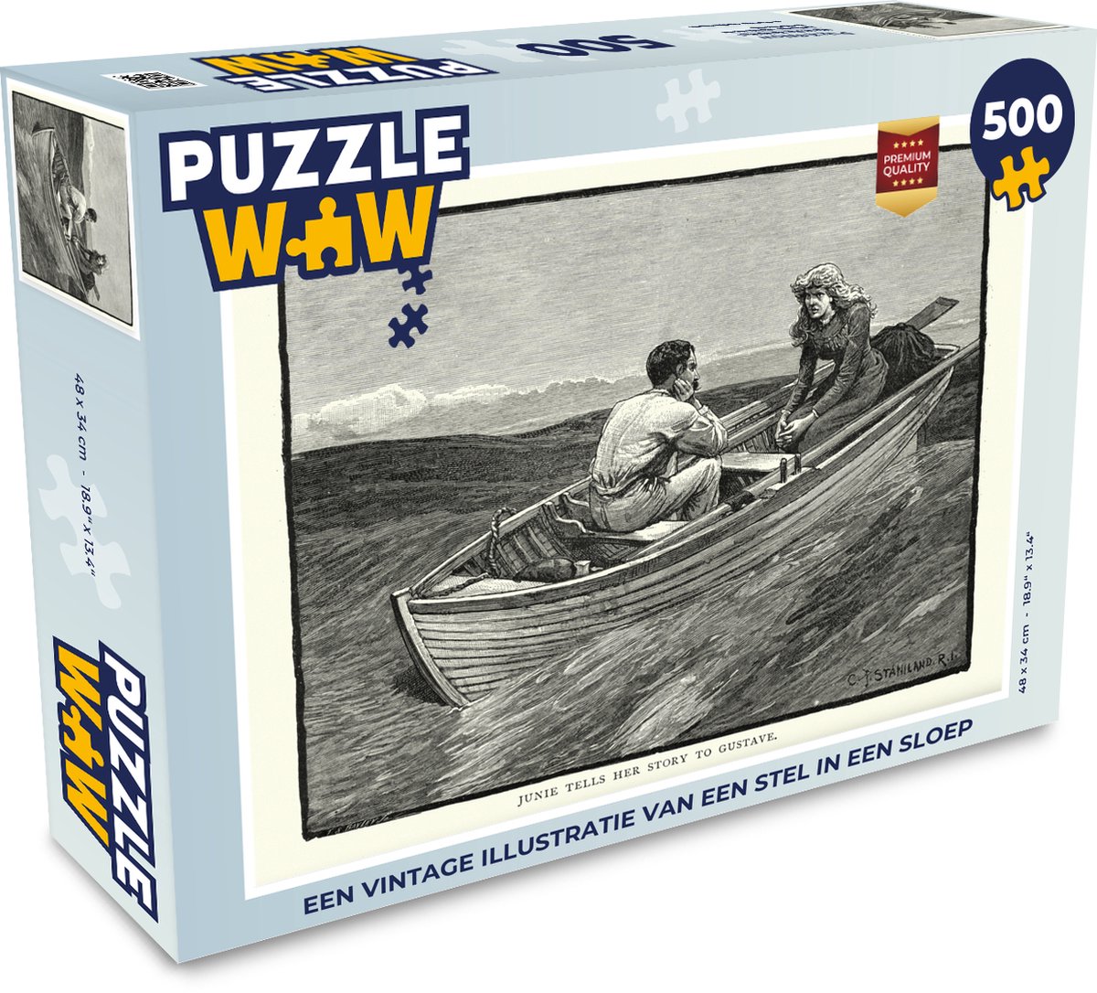 Afbeelding van product Puzzel 500 stukjes Sloep illustratie - Een vintage illustratie van een stel in een sloep - PuzzleWow heeft +100000 puzzels