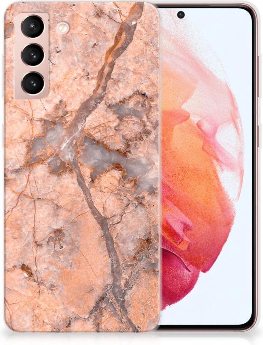 Samsung Galaxy S21 TPU Siliconen Hoesje Marmer Oranje
