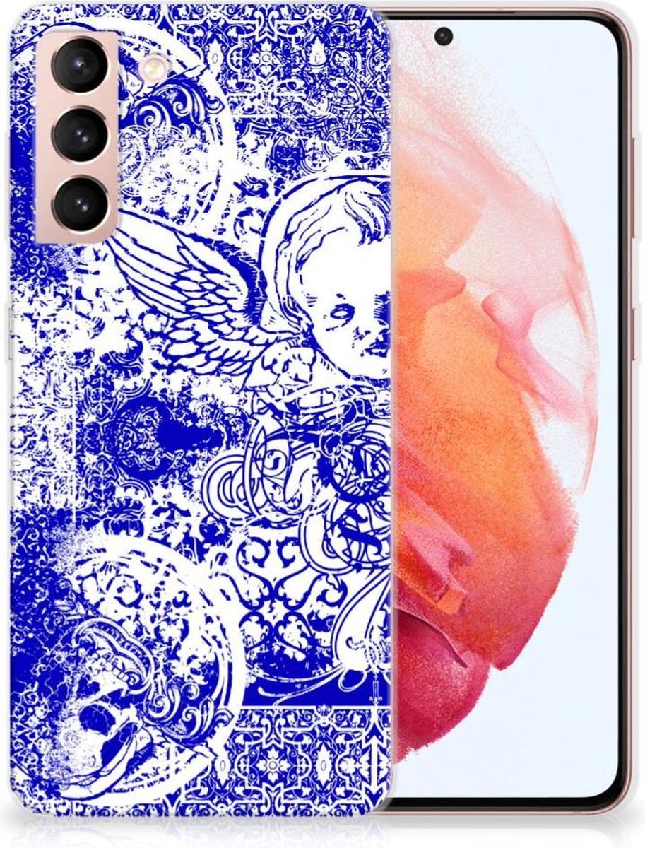 Silicone Back Case Samsung Galaxy S21 Angel Skull Blauw