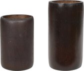 Set van 2x kaarshouders/waxinelichthouders bamboe bruin 13 en 16 cm - Stompkaars uitstraling - Theelichthouders/kaarsenhouders