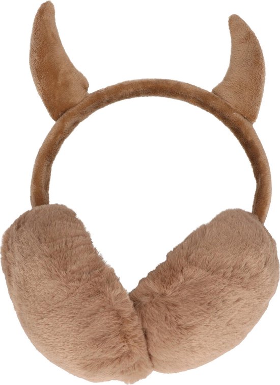 Bruine pluche duivel oorwarmers voor kinderen - Nepbonten oorwarmer jongens/meisjes met hoorns