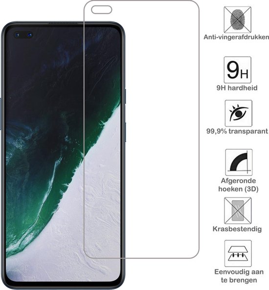 Screenprotector voor OnePlus Nord met symbolen voor anti-vingerafdrukken en 9H hardheid.
