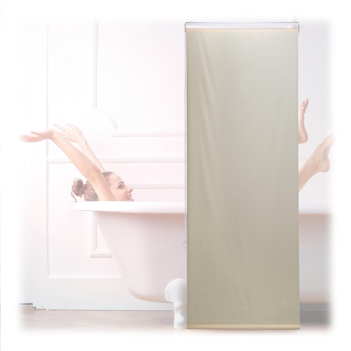 Relaxdays Douche rolgordijn beige - douchegordijn - gordijn badkamer - waterafstotend - 60x240cm