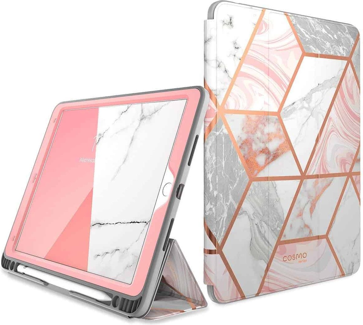COSMO Boekmodel Hoes Geschikt Voor iPad 9 2021 / 8 2020 / 7 2019 - 10.2 inch - Pencil houder - Marmer Wit