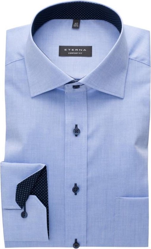 ETERNA comfort fit overhemd - mouwlengte 7 - fijn Oxford heren overhemd - lichtblauw (blauw gestipt contrast) - Strijkvrij - Boordmaat: