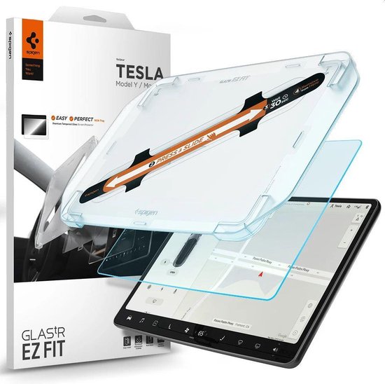 Foto: Spigen screen protector geschikt voor tesla model 3 2017 2023 tesla model y 2020 2024 glastr ez fit 9h tempered glass eenvoudige installatie