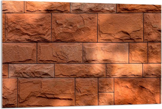 Acrylglas - Oranje Stenen Muur - 120x80cm Foto op Acrylglas (Met Ophangsysteem)