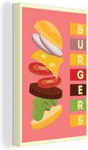 Canvas Schilderij Burgers - Fast food - Mancave - Kleurrijk - 40x60 cm - Wanddecoratie