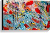 Canvas  - Blauwe Verf met Rode en Gele Strepen  - 60x40cm Foto op Canvas Schilderij (Wanddecoratie op Canvas)