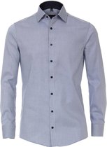 VENTI modern fit overhemd - blauw dessin structuur (contrast) - Strijkvrij - Boordmaat: 39